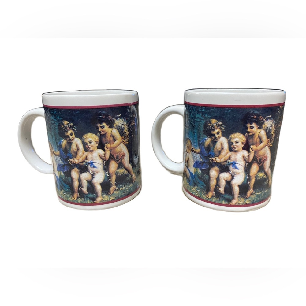VICTORIAN CHILDREN PLAYING IN GARDEN Porcelain Coffee Tea Mug cherubs